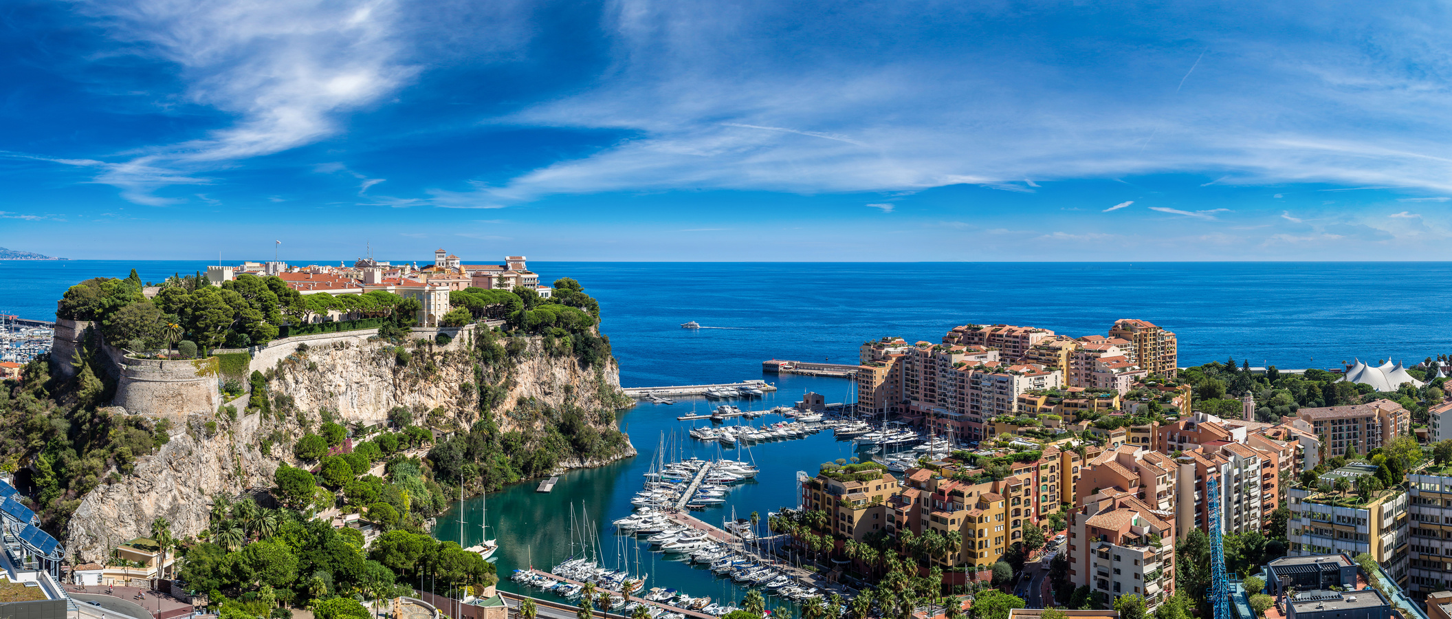 Panoramic view of prince's palace in Monte Carlo in a summer day, Monaco